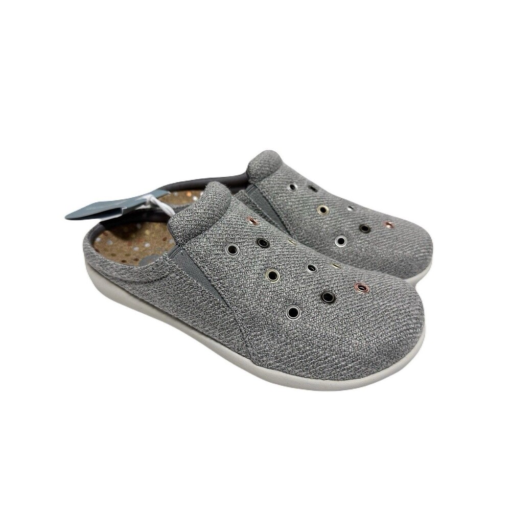 NEW Revitalign Womens Size 5.5 Destin Orthotic Studded Grey Linen Comfort Clogs - Picture 4 of 9